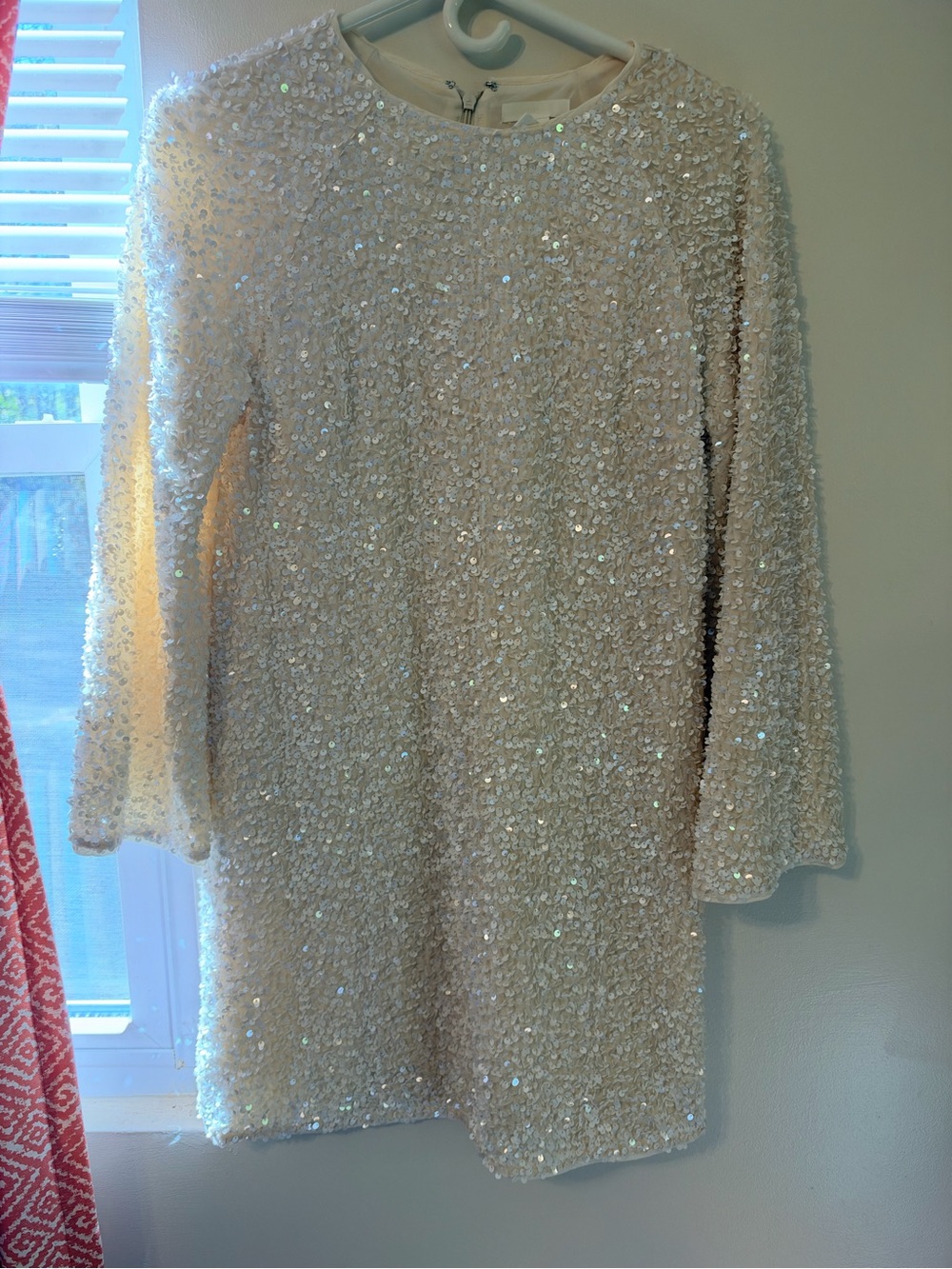 H&M Ivory Sequin Long Sleeve Shift Dress